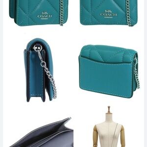 Coach Teal Quilted Leather Chain Crossbody Wallet